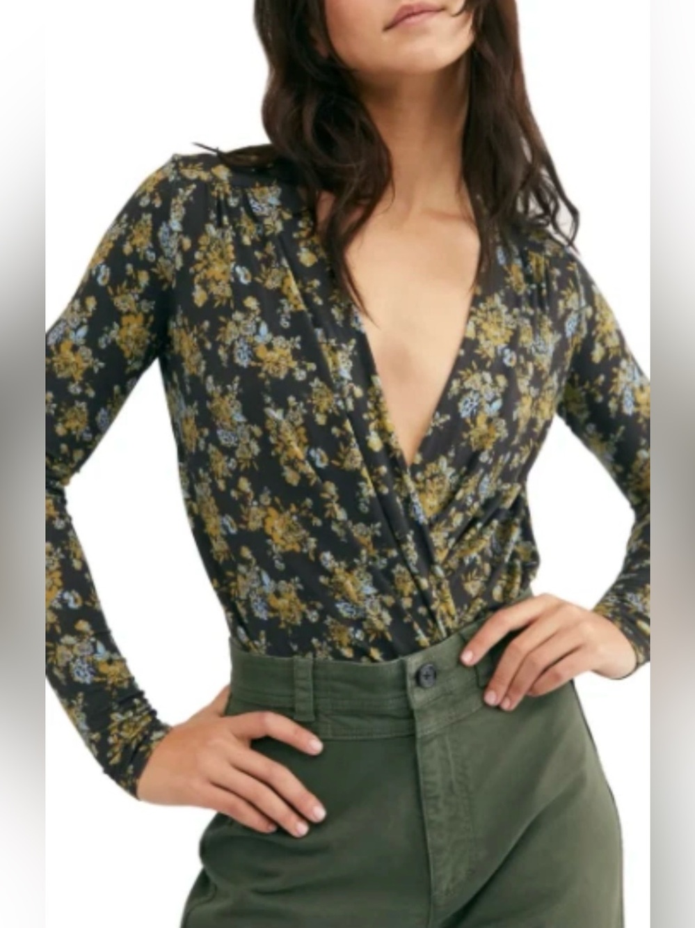 Free People Boho Turnt Floral Plunge V-Neck Bodysuit ✨